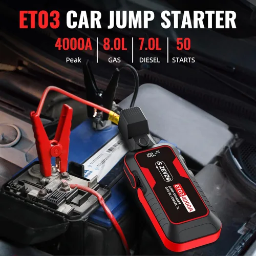 Miniatura 9 de S ZEVZO ET03 Arrancador de Coche 4000 A, Paquete de Batería de Arranque de 4000 A para Motores de Gasolina de hasta 8.0 L y Diésel de 7.0 L, Caja