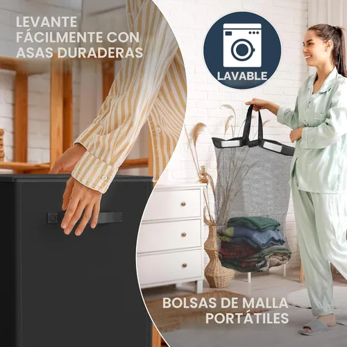 Miniatura 4 de Simple Houseware - Cesta doble para la ropa sucia, con tapa y bolsas extraíbles, Negra Negro