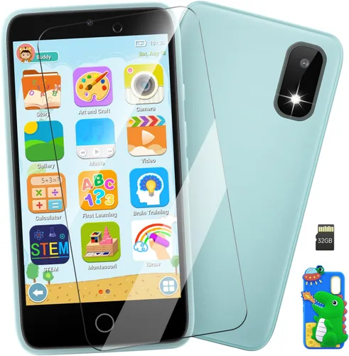 Miniatura 9 de MINIBEAR Teléfono inteligente de juguete para niños, 3.97 pulgadas, juguetes de aprendizaje de doble cámara, más de 201 juegos educativos, teléfono