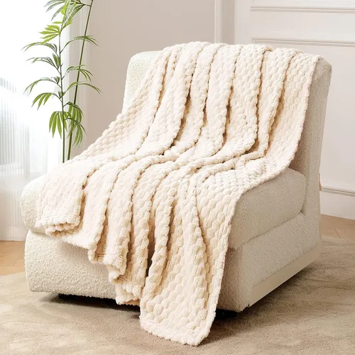Miniatura 2 de FY FIBER HOUSE Manta de Vellón para Sofá 300GMS Súper Suave de Felpa Difusa Mantas y Cobijas para Sofá Cama Oficina, 40x50 Pulgadas, Beige