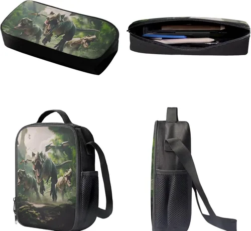 Miniatura 72 de HUGS IDEA Juego de 3 bolsas escolares con aislamiento térmico para el almuerzo, estuche para lápices