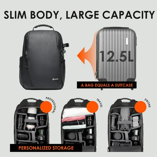 Miniatura 3 de TARION Mochila para cámara Slim Photography - Bolsa compacta para cámara réflex digital de 12.5 L con acceso lateral compartimento para laptop de 14