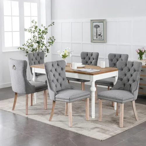 Miniatura 119 de Juego de 2 sillas de comedor de terciopelo tapizadas con ribete de cabeza de clavo y patas doradas chapadas en acero inoxidable para cocina
