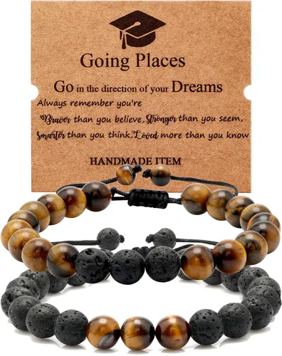 Pulsera de ojo de tigre de roca de lava para hombre, regalos para cumpleaños, aniversario, regalos de Navidad para hombres, papá, marido, hijo,