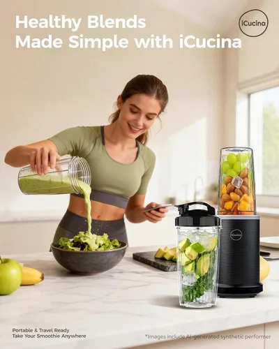 Miniatura 8 de ICUCINA - Vaso de licuadora de 28 onzas de repuesto con tapas para llevar, tazas para batidos de proteínas, vasos para batidos sin BPA (paquete de 2)