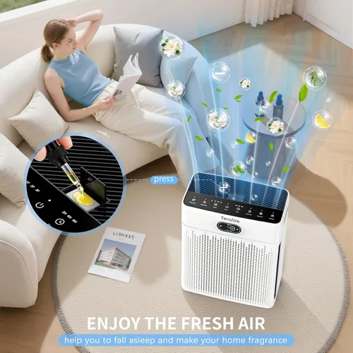 Miniatura 2 de Purificadores de aire para el hogar, cubierta de monitor de calidad del aire PM 2.5 de hasta 2200 pies cuadrados con modo mascota, temporizador