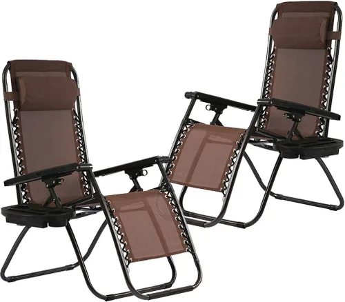 Miniatura 7 de FDW Zero Gravity - Juego de 2 sillas de césped con almohada y soporte para tazas, sillas plegables reclinables ajustables para exteriores, terraza