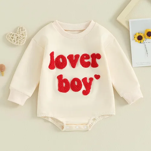 Miniatura 2 de SOLILOQUY Traje de manga larga con cuello redondo para el primer día de San Valentín para bebé niño y niña, mameluco de corazón de amor