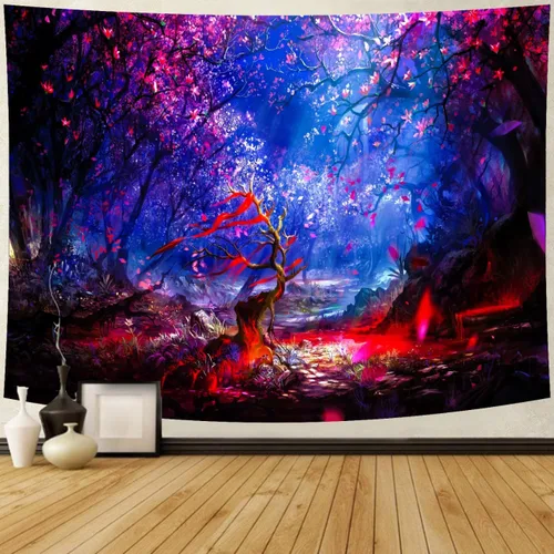 Delur Tapiz de bosque de fantasía, árbol de la vida, mágico cuento de hadas encantado, tapiz para colgar en la pared, tapiz místico psicodélico,