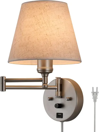 Miniatura 8 de Lámpara de Pared con Brazo Oscilante Enchufable, Apliques de Pared Ajustables, Luz de Lectura Industrial Vintage, Luz de Montaje en Pared junto a