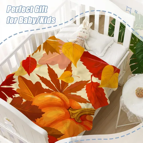 Miniatura 4 de Manta decorativa de otoño pequeña para niños, manta naranja de Acción de Gracias, calabaza de otoño para niñas y niños, ligera, mullida, suave