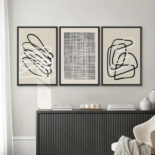 Miniatura 96 de SIGNWIN Lienzo enmarcado para pared, arte con pinceladas de flujo neutro en tonos beige abstractos, ilustraciones, arte moderno, decorativo
