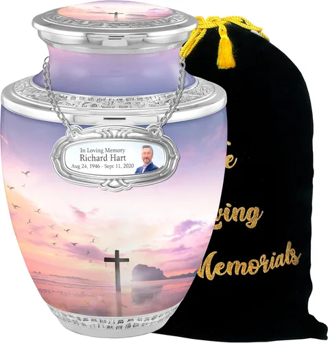 Miniatura 8 de Urnas de cremación cruzadas personalizadas de medallón para cenizas de adultos, hombres y mujeres, urnas funerarias de 200 libras para cenizas