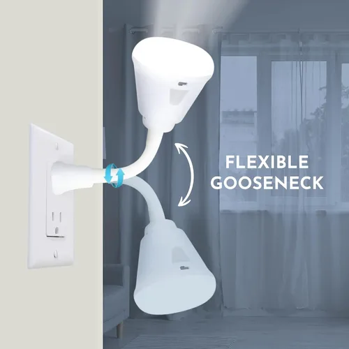 Miniatura 3 de Luz nocturna brillante LED con sensor de movimiento y luz, toma de corriente alterna, cuello flexible, giratorio, lámpara automática PIR