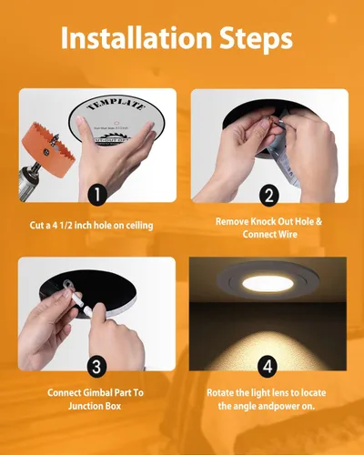Miniatura 6 de POPANU Gimbal Luz LED Empotrada - 4 Pulgadas Negro 9W Rotación 360° Direccional Ajustable Eyeball Techo Inclinado Iluminación Empotrada 4 pulgadas