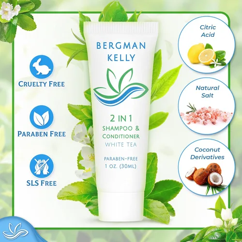 Miniatura 2 de BERGMAN KELLY - Champú y acondicionador 2 en 1 tamaño viaje - 1 fl oz, 100 PK, té blanco - Deleite a sus invitados con amenidades de champú
