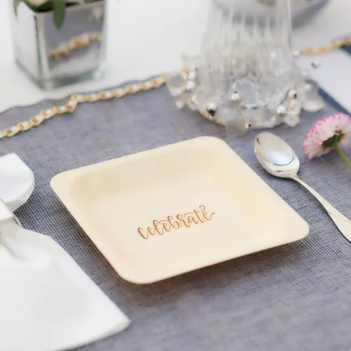Miniatura 4 de Platos desechables para fiestas - Alternativa rústica y compostable a los platos de plástico para fiestas de cumpleaños, catering y eventos