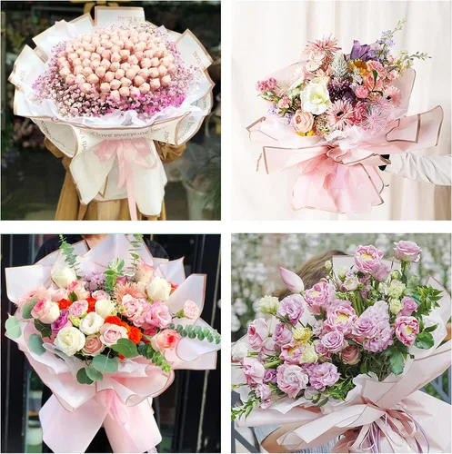 Miniatura 8 de Tenare Juego de papel de regalo de flores y cinta, 36 hojas de papel de regalo de ramo con cinta de satén de doble cara de 50 yardas para regalo