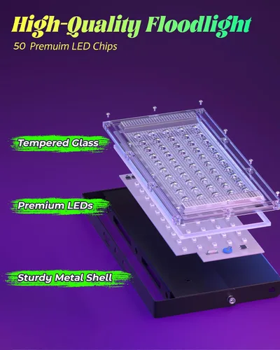 Miniatura 7 de Paquete de 2 Luces Negras LED de 50W, Reflector de Luz Negra para Fiesta Brillante IP66 Impermeable, Luces Negras Exteriores con Interruptor