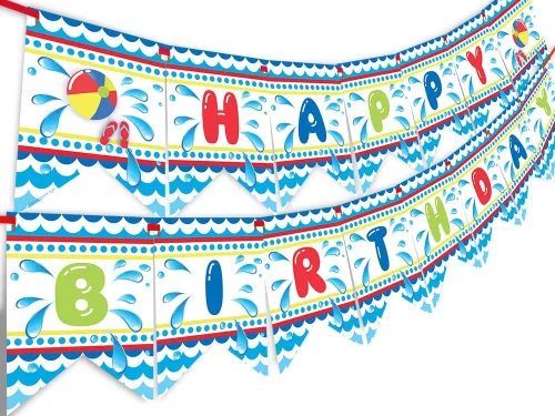 Cartel de feliz cumpleaños para fiesta en la piscina, banderín de fiesta en la piscina, clásico