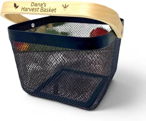 Miniatura 5 de Cesta de cosecha de malla personalizada con mango grabado personalizado, regalo para jardineros, cesta de cosecha vegetal, herramientas