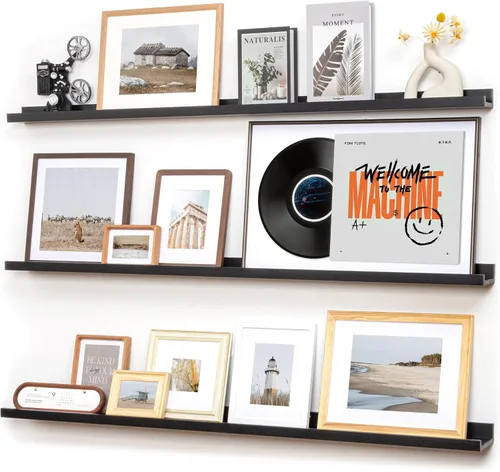 Miniatura 24 de FLYJOE Estante de repisa de fotos para pared, 24 pulgadas de madera de fresno maciza, estantes para libros de guardería, estantes flotantes