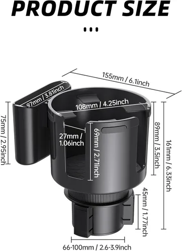 Miniatura 2 de Expansor de portavasos de coche 2 en 1 con soporte para teléfono, adaptador extensor de portavasos de vehículo de 2.6 a 3.93 pulgadas con base