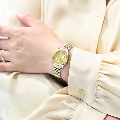 Miniatura 7 de Reloj clásico para mujer con banda de acero inoxidable sólido, reloj de vestir para mujer, reloj con calendario