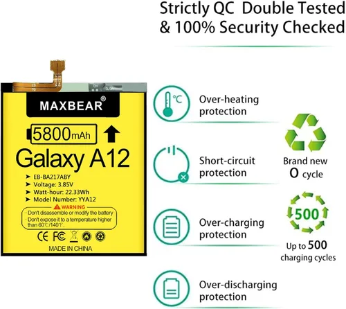Miniatura 2 de MAXBEAR - Batería para Galaxy A12, (actualizada) 5800mAh 3.85V, batería de repuesto de polímero de litio EB-BA217ABY para Samsung Galaxy A12