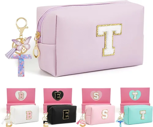 Miniatura 55 de AIBFRID 2 piezas de bolsas de maquillaje iniciales para mujeres, regalos de cumpleaños para niñas de 4 5 6 7 8 9 10 11 12 años, bolsas de cosméticos
