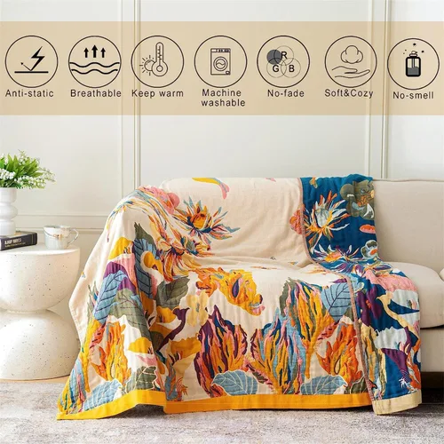 Miniatura 3 de MSGKV Manta de Tiro 100% Algodón para Cama Sofá Otoño 90''x 98'' Mantas de Muselina Súper Suaves Cálidas Colcha Bohemia Ligera Mantas Decorativas
