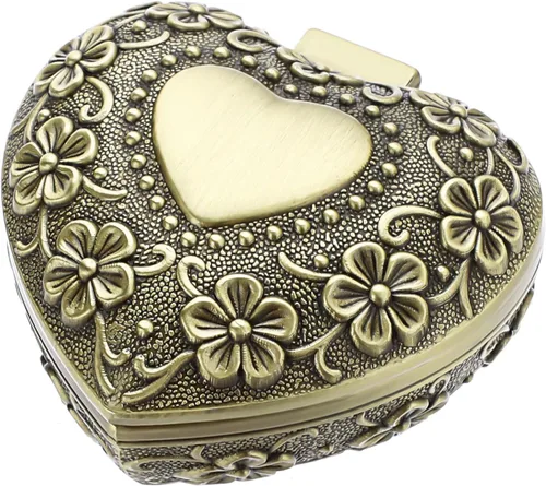 Hipiwe Joyero vintage con forma de corazón Pequeño estuche organizador de almacenamiento para anillos, aretes, collares, caja de regalo de recuerdo
