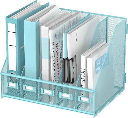 Miniatura 17 de SUPEASY Organizador de escritorio de metal para revistas, con 5 compartimentos verticales, organizador de archivos para escritorio de oficina, Negro