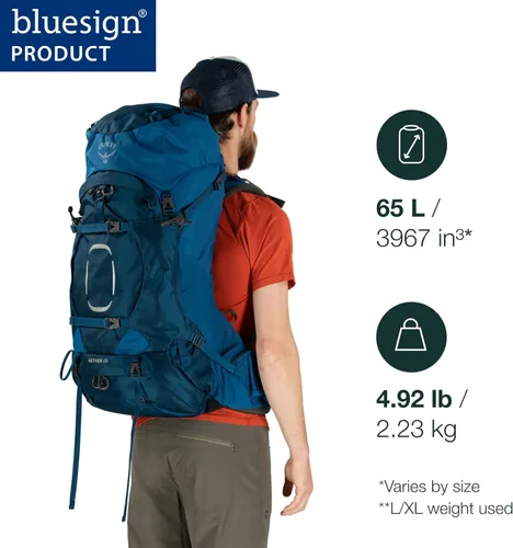Miniatura 2 de Osprey Aether 65L Mochila de mochilero para hombre, color negro, S/M, ajuste extendido