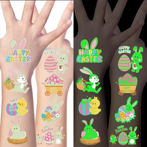 Miniatura 11 de 370 patrones de recuerdos de fiesta, 36 hojas que brillan en la oscuridad, tatuajes temporales luminosos, suministros de tatuajes falsos