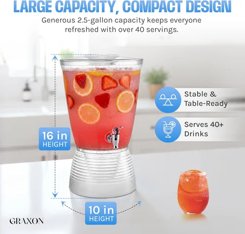 Miniatura 5 de Dispensador de bebidas para fiestas (2.5 galones), dispensador de agua de plástico grande para encimeras, sin ensuciar, fácil de montar y lavar