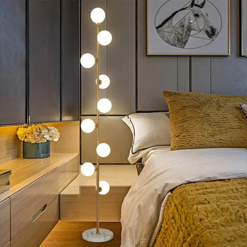 Miniatura 6 de Hsyile Lighting KU300198 Lámpara de pie elegante y acogedora moderna creativa para sala de estar, dormitorio, oficina, 9 luces Dorado