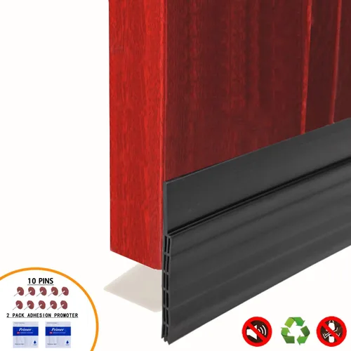 Miniatura 8 de Tapón de barrido para puerta, tira de sellado inferior de puerta de 3 pulgadas de ancho x 39 pulgadas de largo, bloqueador de ruido debajo