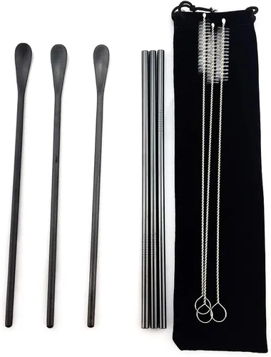 Miniatura 13 de JASHII Cuchara negra mate de mango largo para mezclar cócteles, cucharas de café para té helado, cucharas de café con mango largo de 8.6 pulgadas