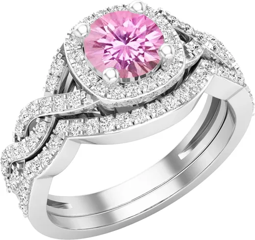 Miniatura 7 de Dazzlingrock Collection Juego de anillos de boda redondos de 0.228 in creados en laboratorio y diamantes blancos naturales para mujer