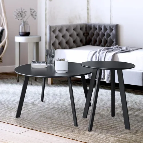 Miniatura 10 de Mesa de centro para patio, mesa redonda de acero de metal para exteriores, resistente a la intemperie, mesa antioxidante (negro)