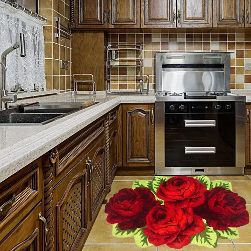 Miniatura 2 de UKELER Alfombras de baño con rosas florales, alfombras peludas de flores rojas para dormitorio de niñas, antideslizante, absorbente, alfombra de Rojo