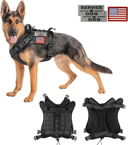 Miniatura 14 de Arnés táctico para perro, chaleco de entrenamiento al aire libre, chaleco militar K9 de patrulla para perro, arnés táctico ajustable para cachorros