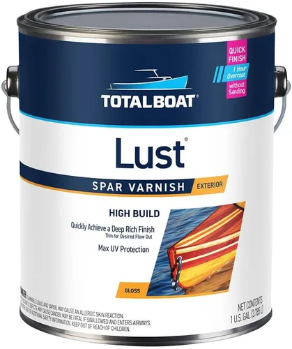 TotalBoat Lust Marine - Barniz de alto brillo y acabado mate para madera, barcos, muebles de exterior (alto brillo, galón)