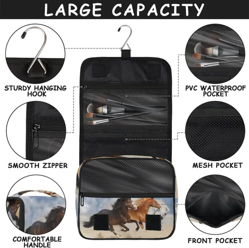 Miniatura 3 de Bardic Neceser de viaje colgante, bolsa de aseo para galope, animales de gran capacidad, bolsa de cosméticos de maquillaje, kit de aseo portátil