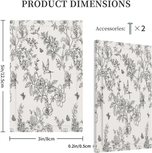 Miniatura 5 de Cubierta para interruptor de luz de 1 posición, diseño campestre de pájaros y flores en blanco y negro, sin dispositivo, placa de pared decorativa