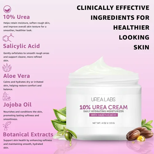 Miniatura 2 de Crema 10% de urea con aloe vera, aceite de jojoba y ácido salicílico, 5.1 fl oz hidratante para manos, pies, cara y cuerpo secas y agrietadas