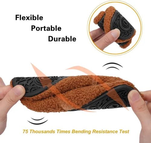 Miniatura 6 de Scurtain Pantuflas unisex para niños grandes, calcetines de lana artificial con suela de goma antideslizante para niños grandes, niñas y niños