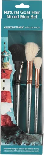Miniatura 14 de Creative Mark Cepillo para mopa de pelo de cabra – Juego de 2, pelo de cabra natural ovalado de 1/2 pulgada para acuarela, aceite, acrílico y mezcla