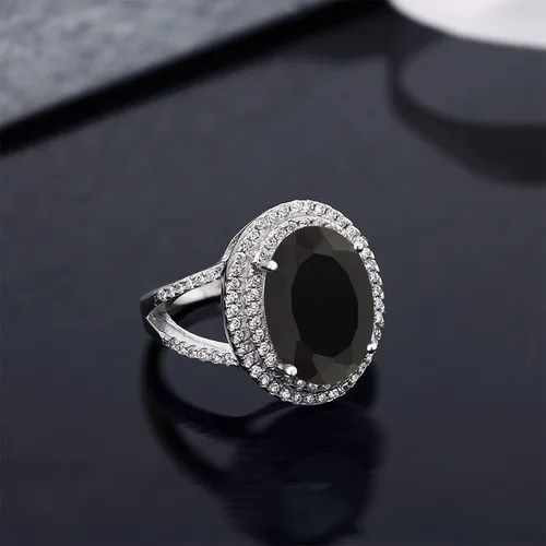 Miniatura 5 de Gem Stone King Anillo de plata de ley 925 con piedra natal ovalada de 0.55 x 0.39 pulgadas para mujer, anillo de compromiso de boda, aniversario